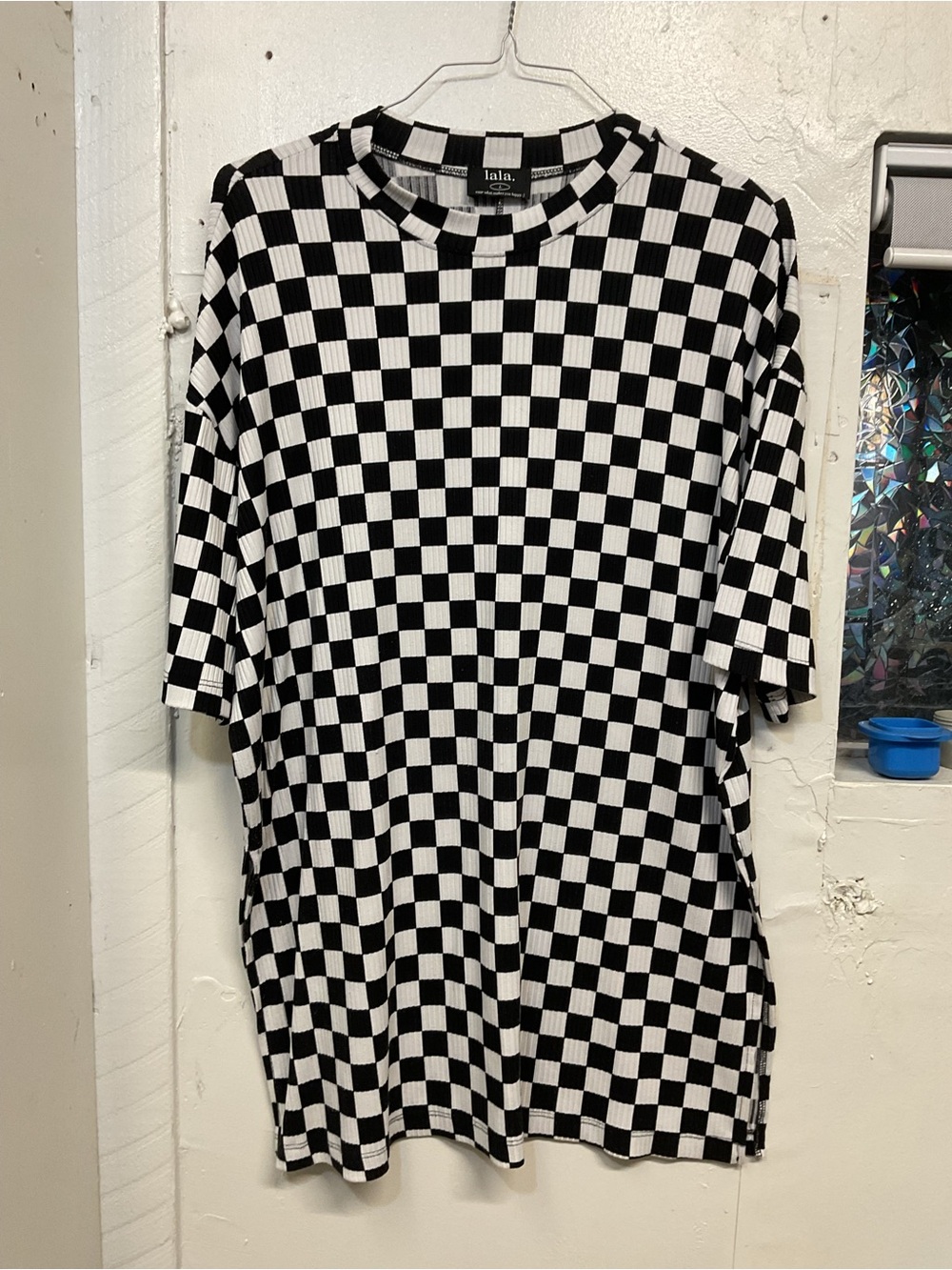 Dressed in LALA Black and White Checkered Short Sleeve Tee Size L